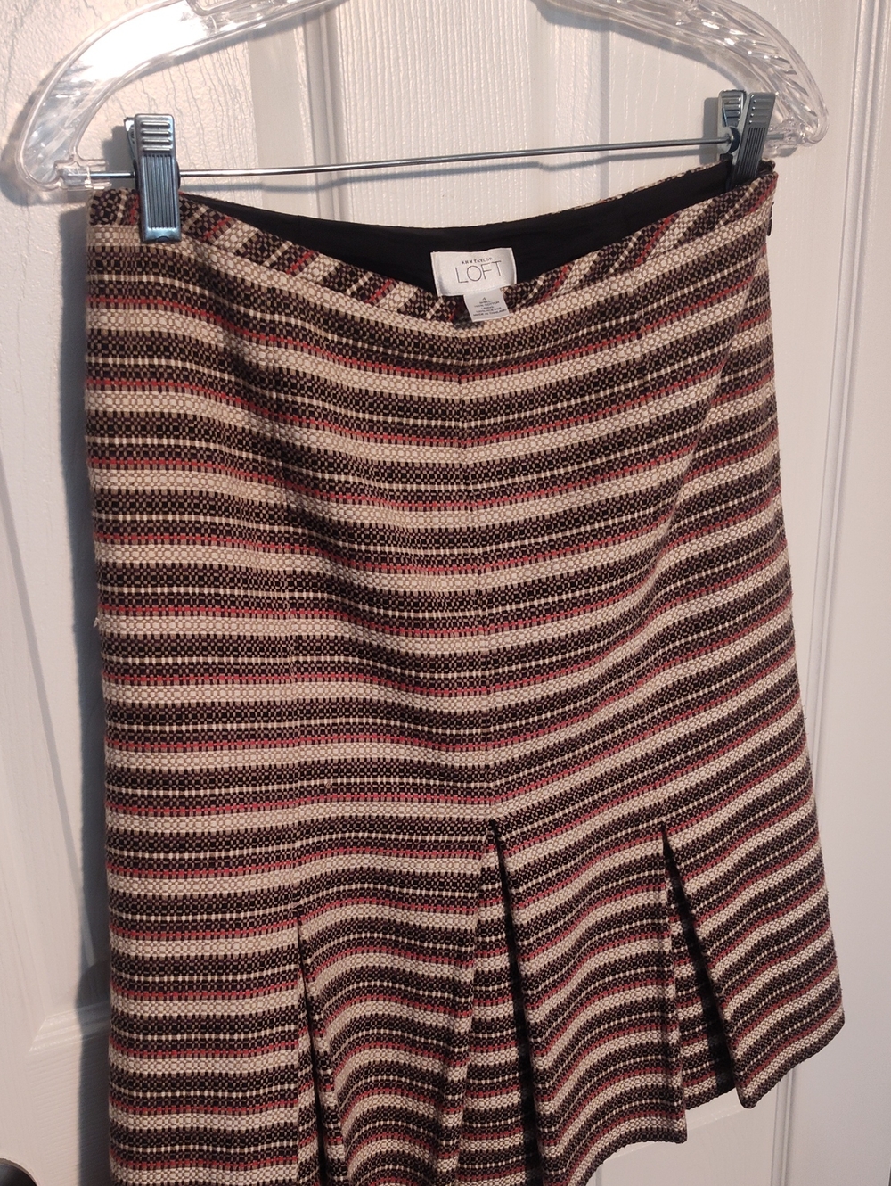 LOFT Striped A-Line Skirt in Cream, Black & Burgundy